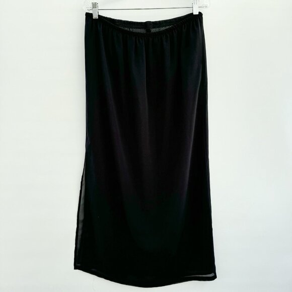 Tristan & Iseut Sheer Grey Chiffon Long Skirt Drawstring Closure Size L Vintage - Picture 2 of 12